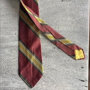 Vintage Christian Dior Slim Silk Tie Red Gold Stripe Designer Necktie 3”